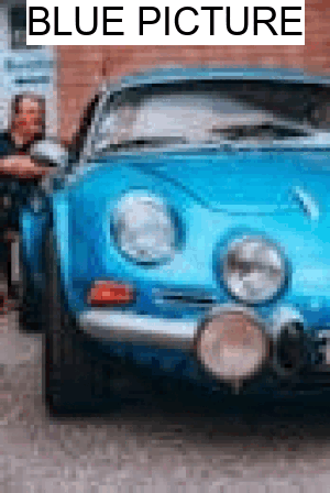 an animated gif showing each of the selected photos. If the main colour of the photo is blue it says "BLUE PICTURE", otherwise it says "NOT MOSTLY BLUE!!"